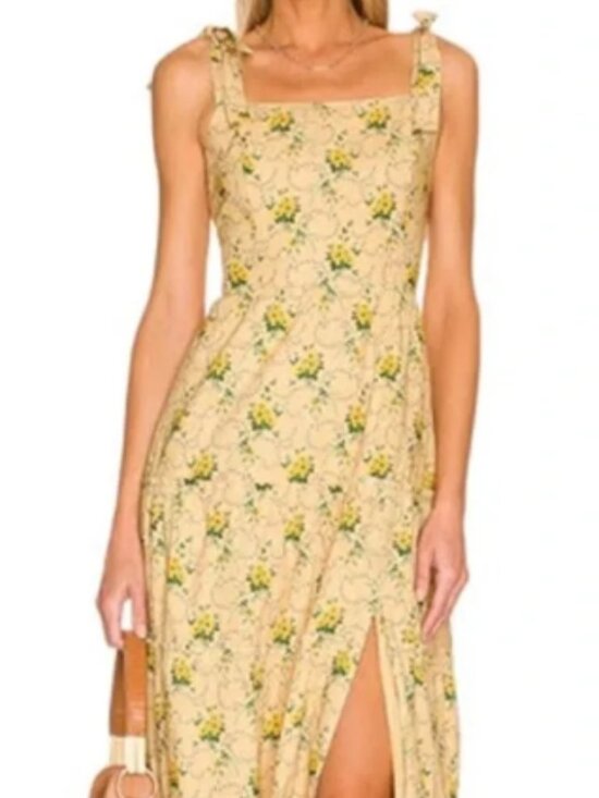 PAIGE Dresses & Skirts - ✨ PAIGE "Tamika" Tie-Strap Floral Midi Dress in Butter Multi Size L✨